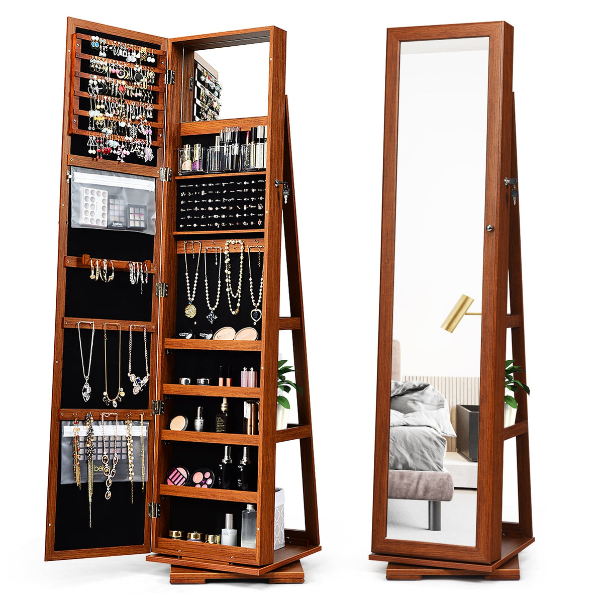 2-in-1 Lockable Jewelry Cabinet, Full-Length Mirror Jewelry Armoires at Gallery Canada