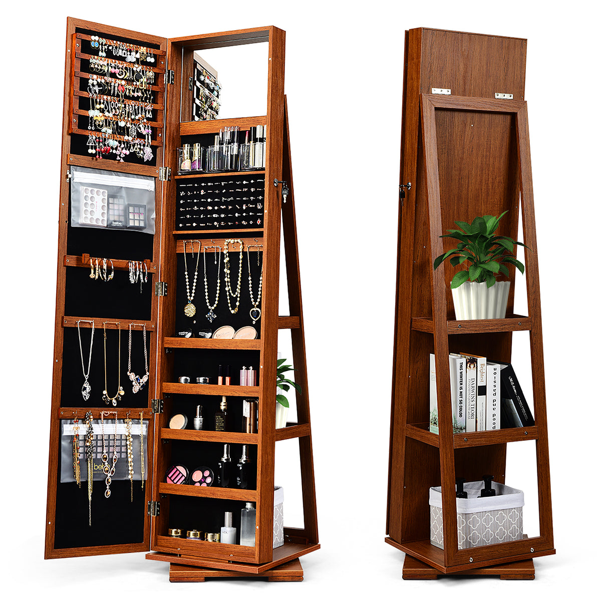2-in-1 Lockable Jewelry Cabinet, Full-Length Mirror Jewelry Armoires at Gallery Canada