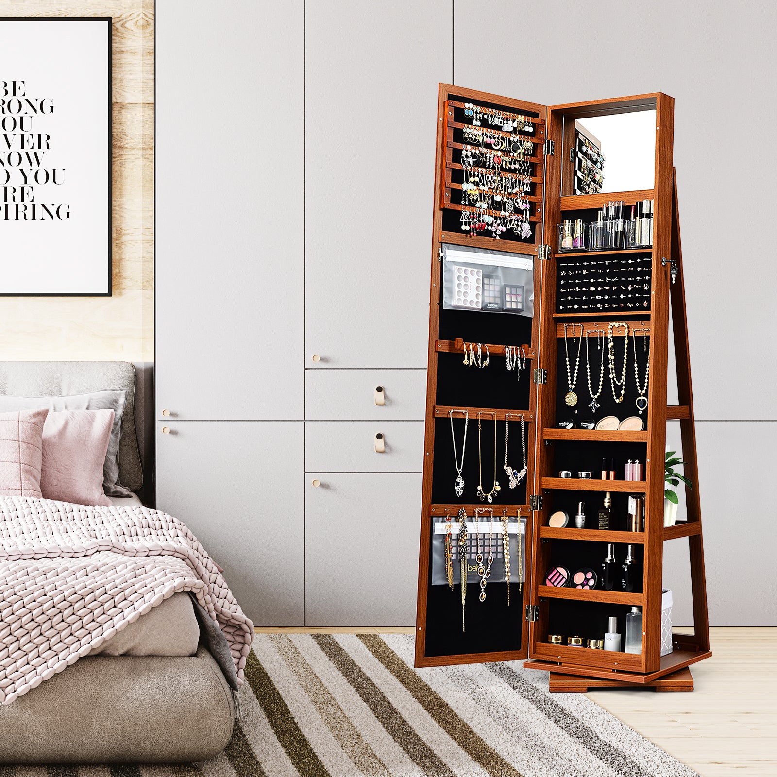 2-in-1 Lockable Jewelry Cabinet, Full-Length Mirror Jewelry Armoires at Gallery Canada