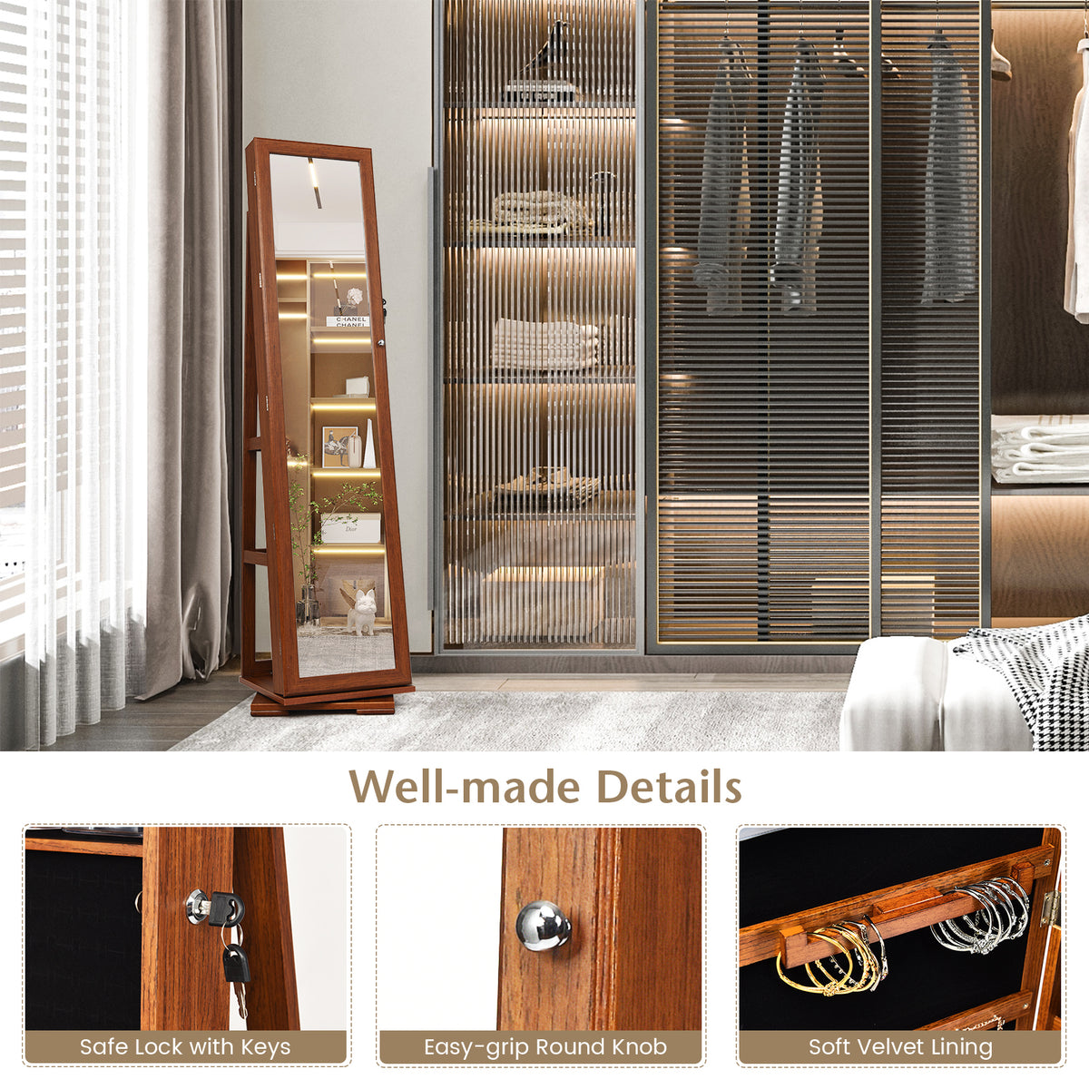2-in-1 Lockable Jewelry Cabinet, Full-Length Mirror Jewelry Armoires at Gallery Canada