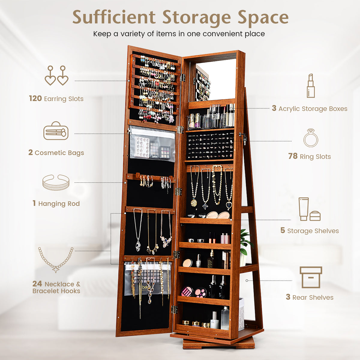 2-in-1 Lockable Jewelry Cabinet, Full-Length Mirror Jewelry Armoires at Gallery Canada