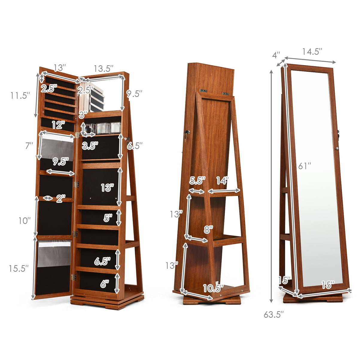 2-in-1 Lockable Jewelry Cabinet, Full-Length Mirror Jewelry Armoires at Gallery Canada