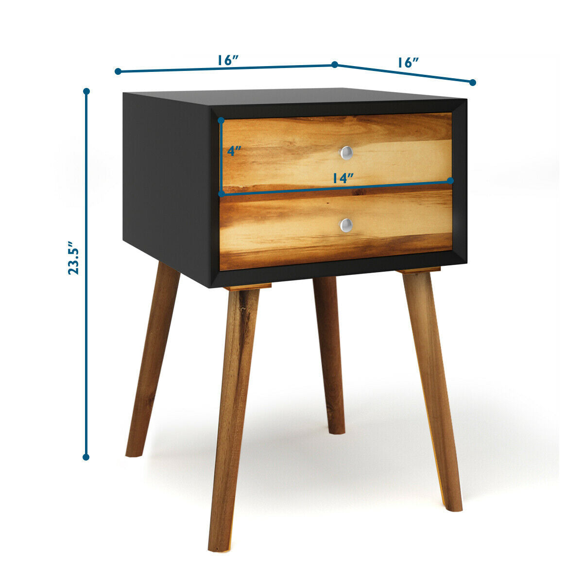 Mid-Century Wooden End Table, 2 Storage Drawers, Black Nightstands at Gallery Canada