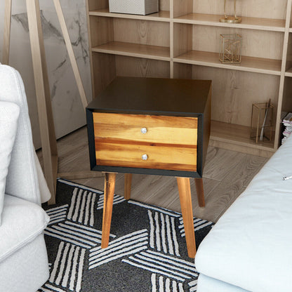 Mid-Century Wooden End Table, 2 Storage Drawers, Black Nightstands at Gallery Canada