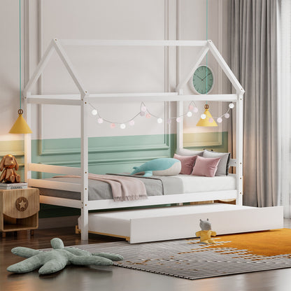 Kids Platform Bed Frame With Roof, White Trundle Bed Frame at Gallery Canada