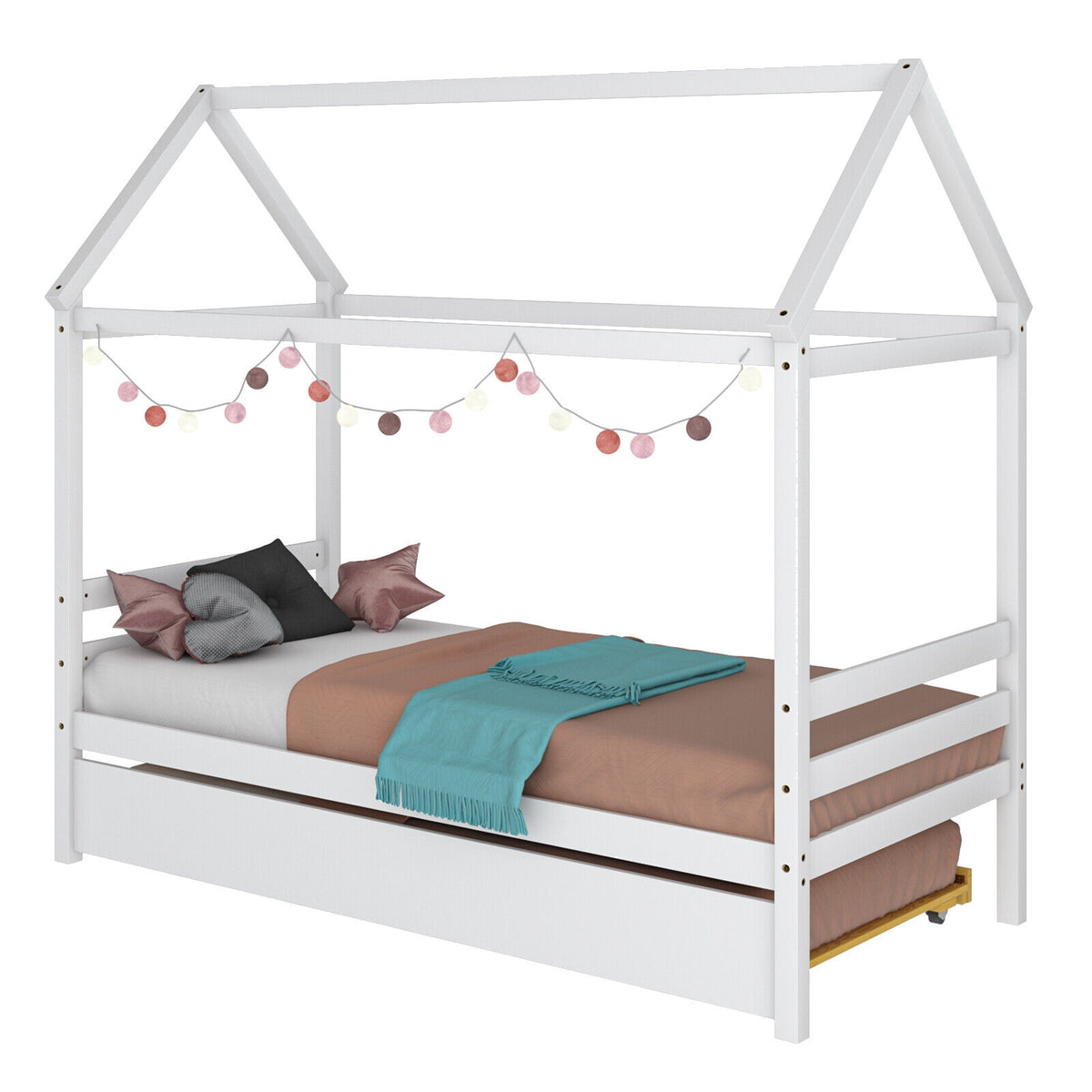 Kids Platform Bed Frame With Roof, White Trundle Bed Frame at Gallery Canada