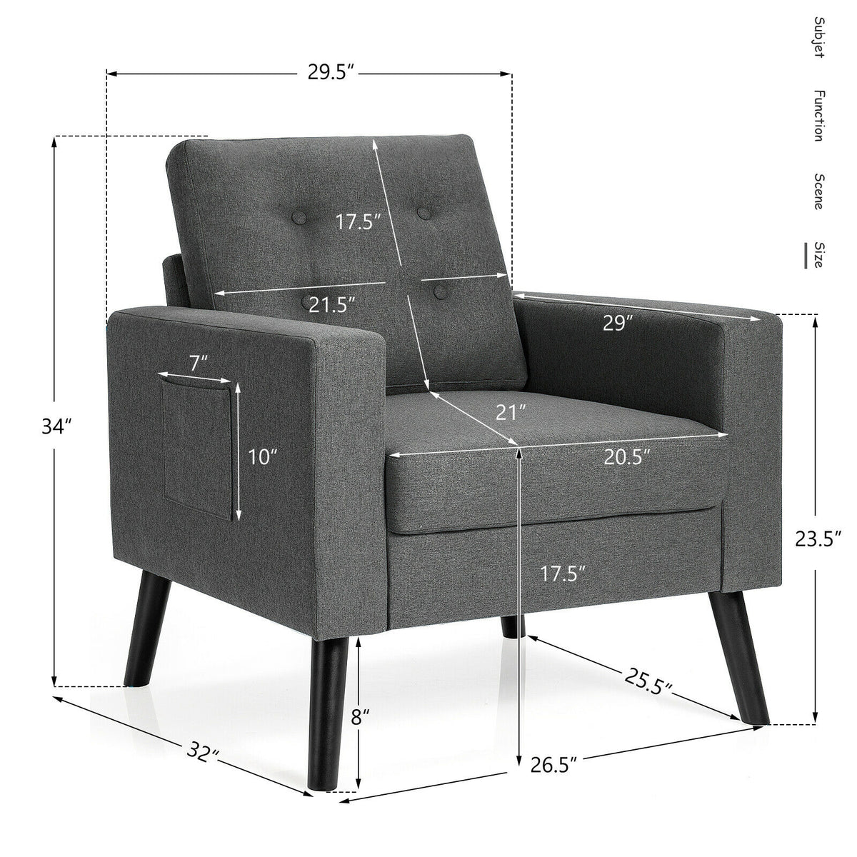Mid-Century Upholstered Armchair Club Chair, Gray Accent Chairs at Gallery Canada