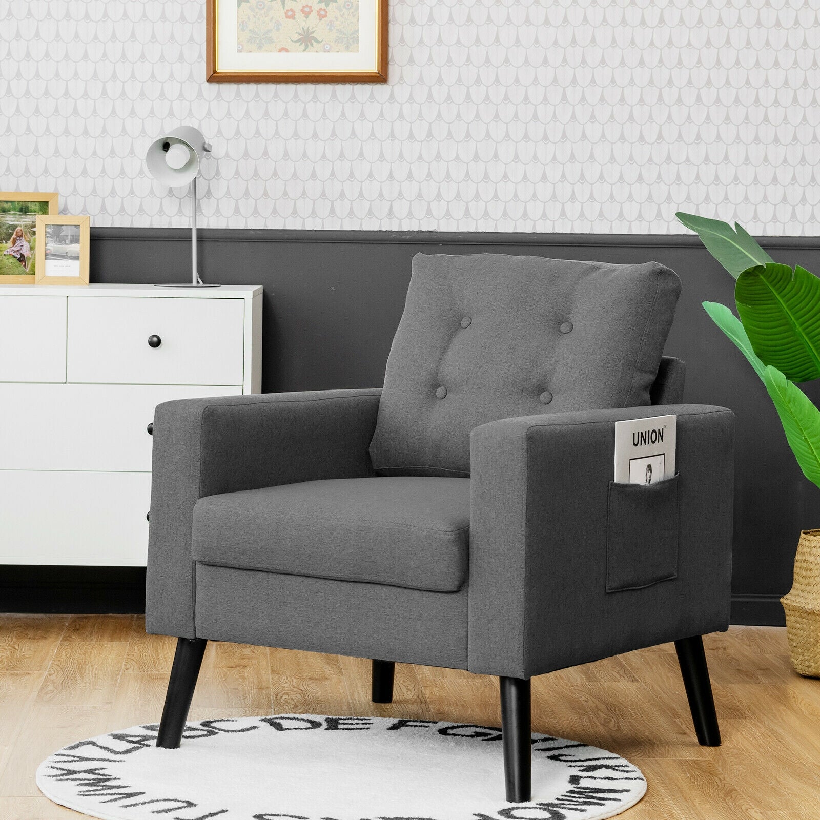 Mid-Century Upholstered Armchair Club Chair, Gray Accent Chairs at Gallery Canada