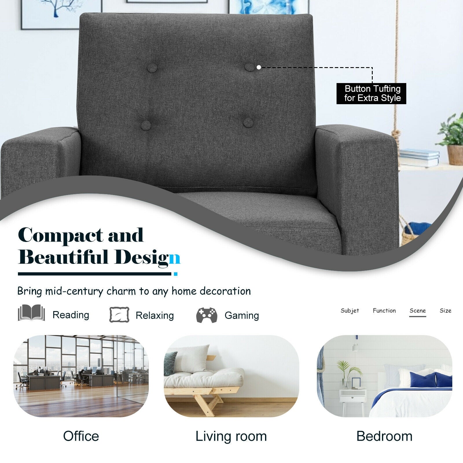 Mid-Century Upholstered Armchair Club Chair, Gray Accent Chairs at Gallery Canada