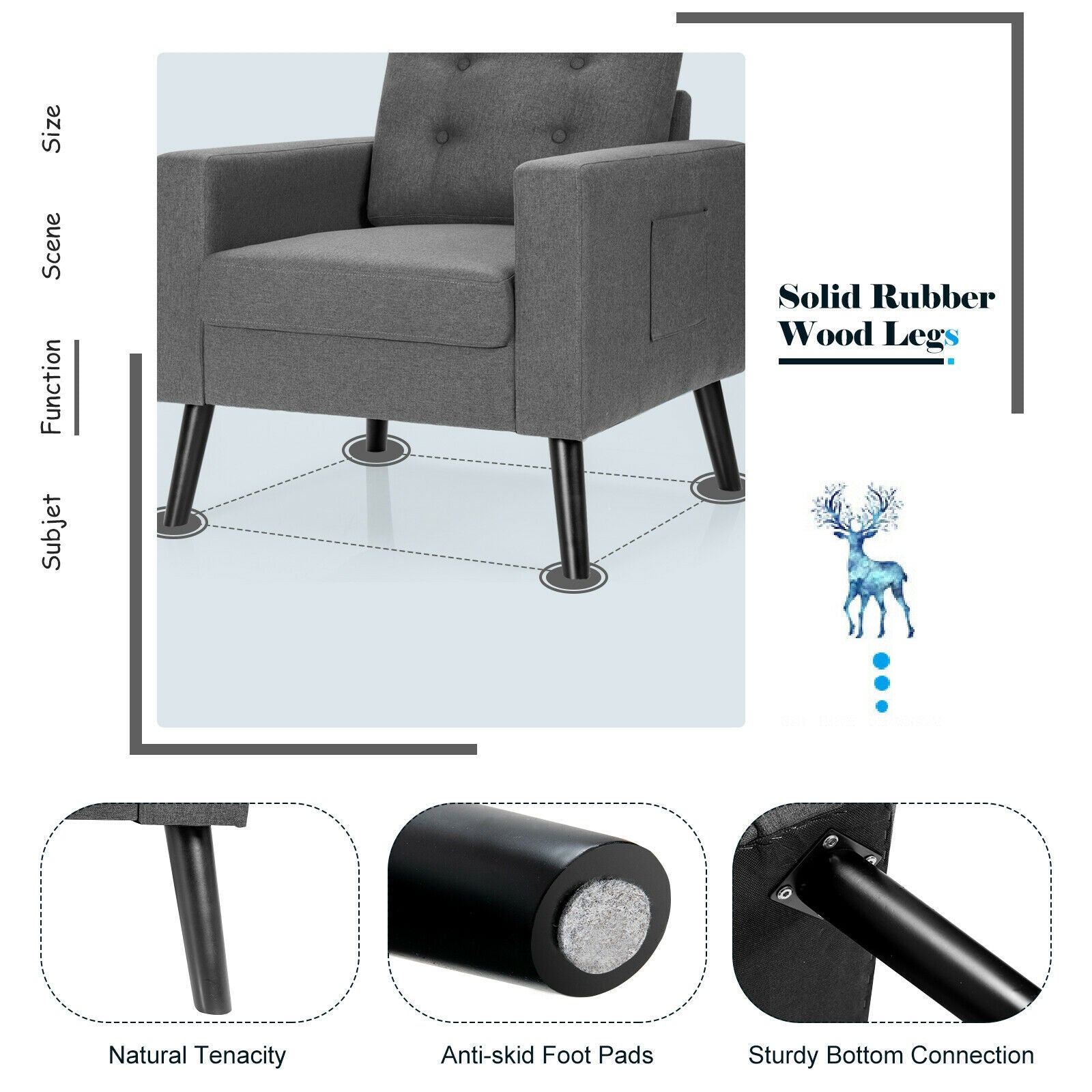 Mid-Century Upholstered Armchair Club Chair, Gray Accent Chairs at Gallery Canada