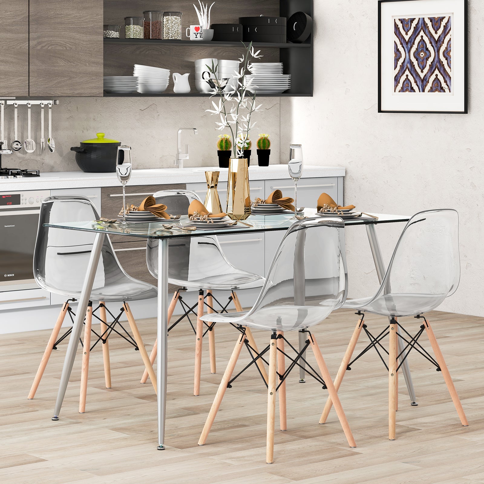 Glass Rectangular Dining Table With Metal Legs, Silver Dining Tables at Gallery Canada