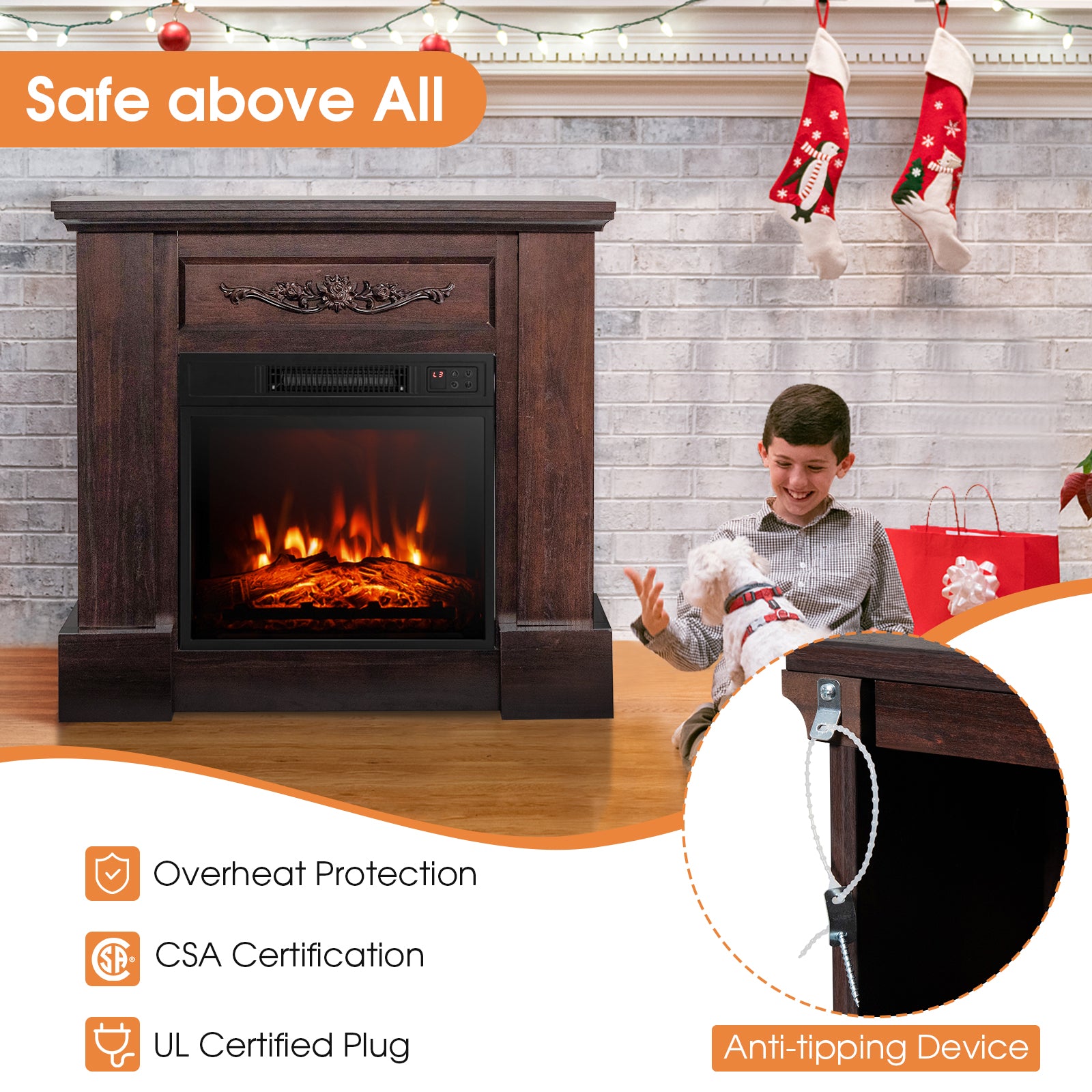 1400W Electric Fireplace TV Stand Mantel, Remote Control, Natural Fireplaces at Gallery Canada