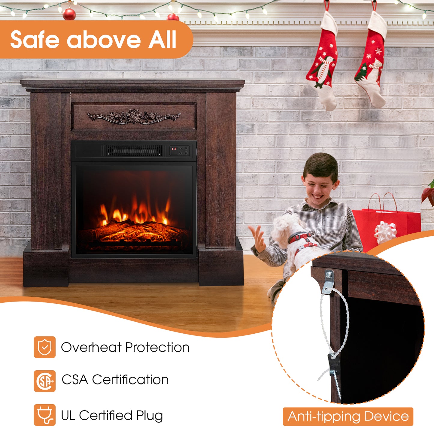 1400W Electric Fireplace TV Stand Mantel, Remote Control, Natural Fireplaces at Gallery Canada