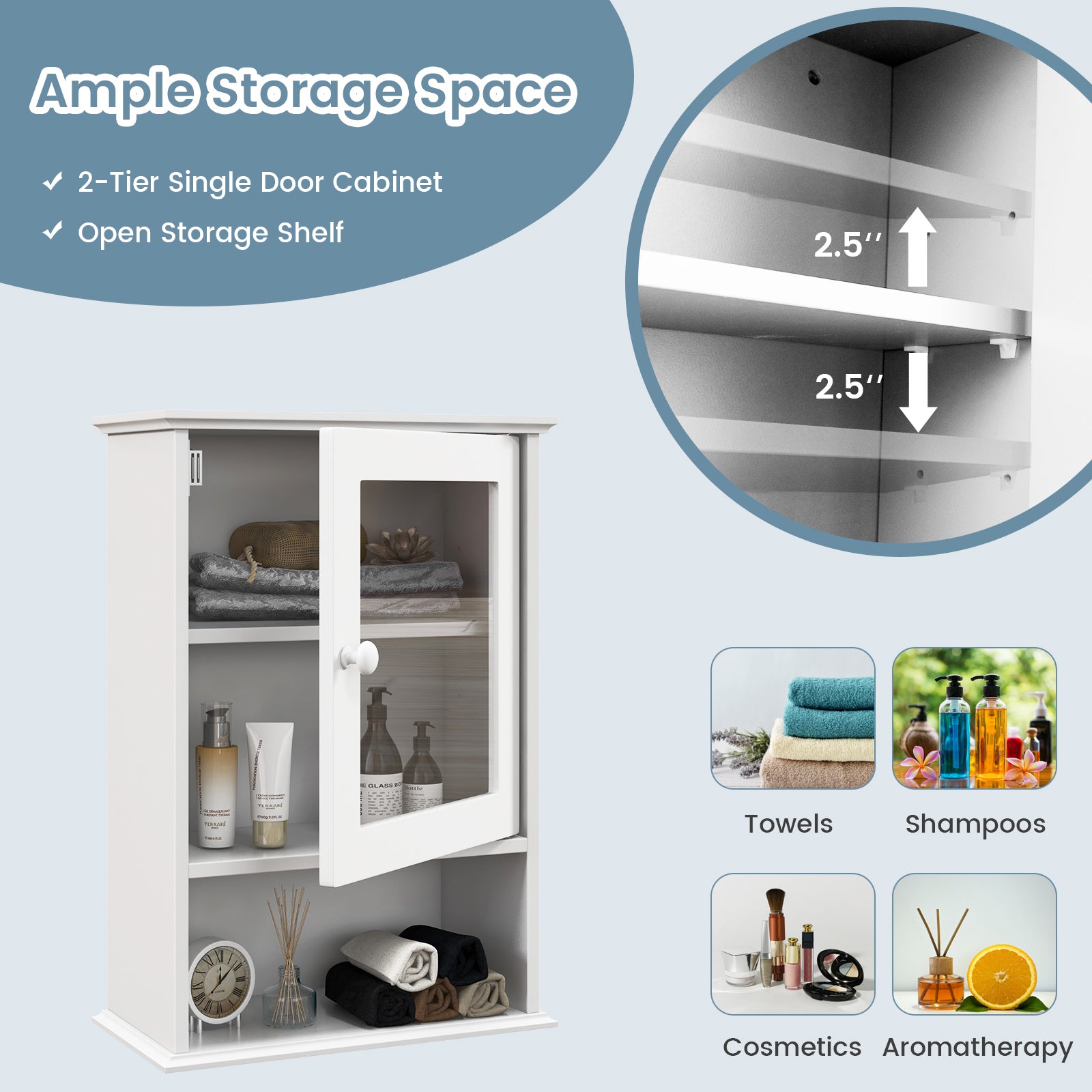 Wall Mounted Adjustable Medicine Cabinet, White Wall Cabinets at Gallery Canada