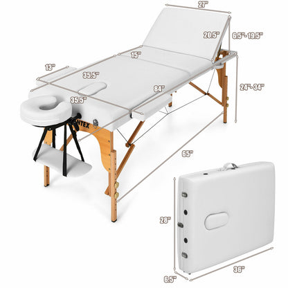 3 Fold Portable Adjustable Massage Table, White Spa & Salon at Gallery Canada