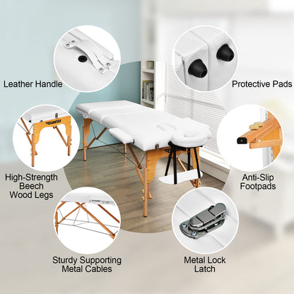 3 Fold Portable Adjustable Massage Table, White Spa & Salon at Gallery Canada