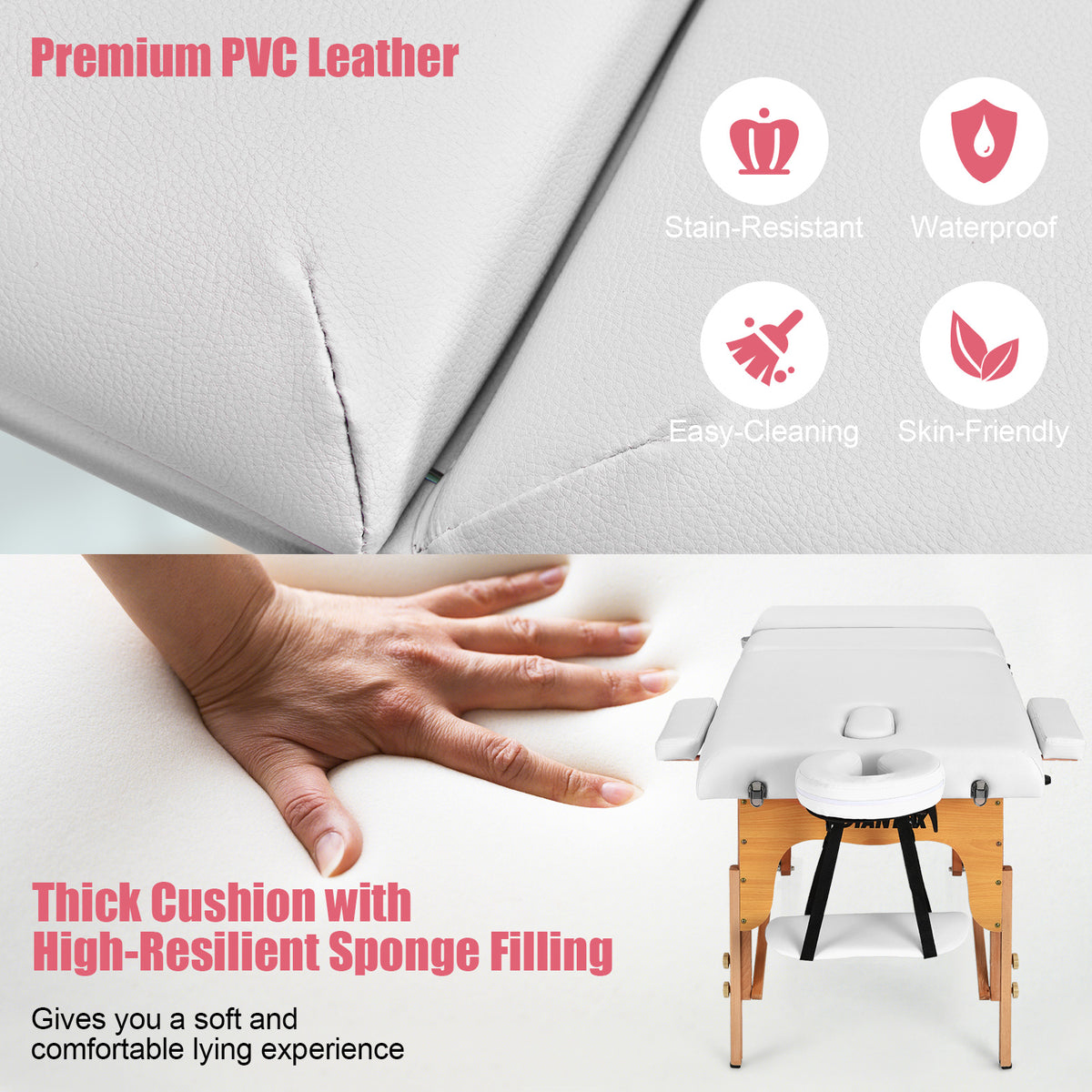 3 Fold Portable Adjustable Massage Table, White Spa & Salon at Gallery Canada