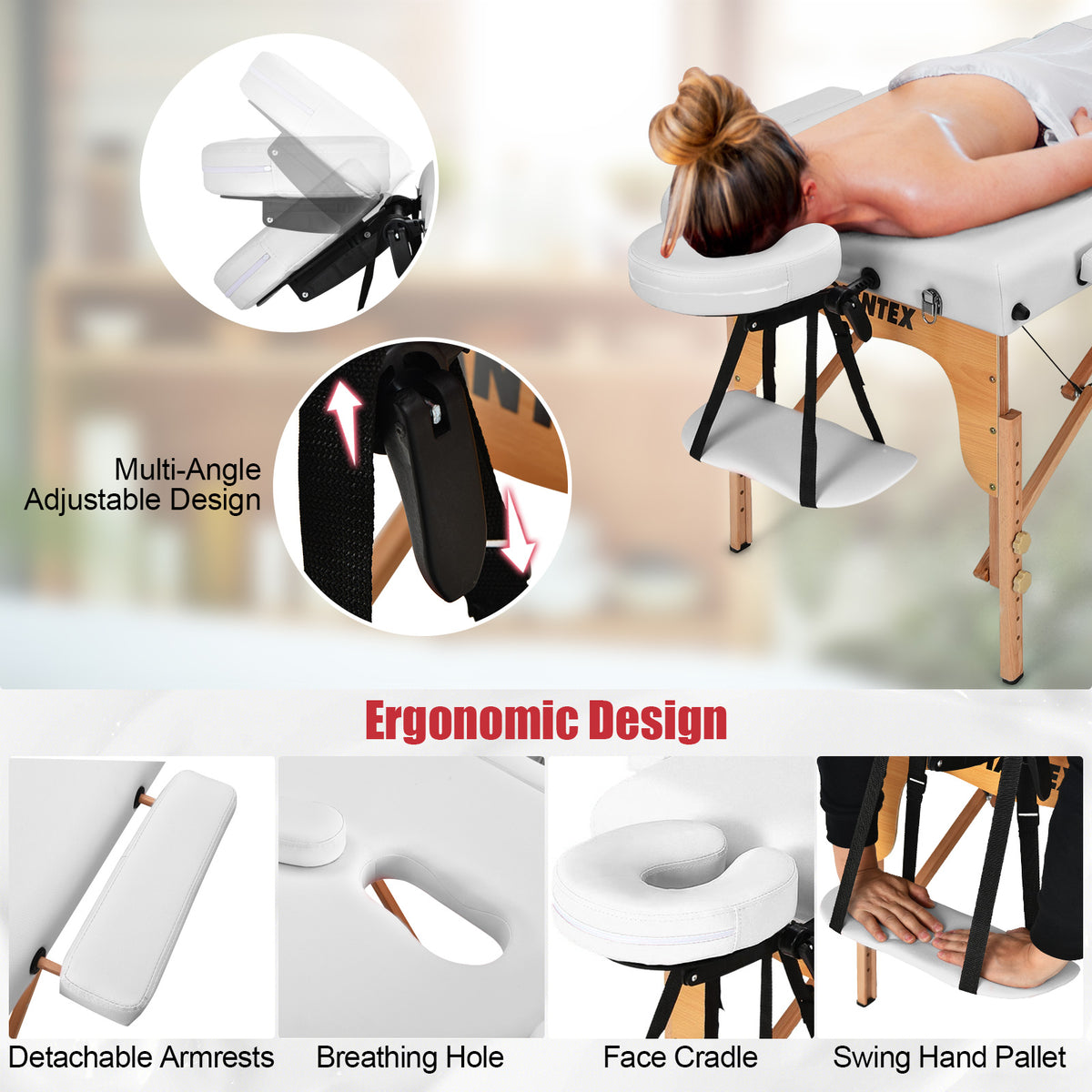 3 Fold Portable Adjustable Massage Table, White Spa & Salon at Gallery Canada