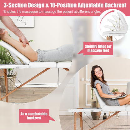 3 Fold Portable Adjustable Massage Table, White Spa & Salon at Gallery Canada