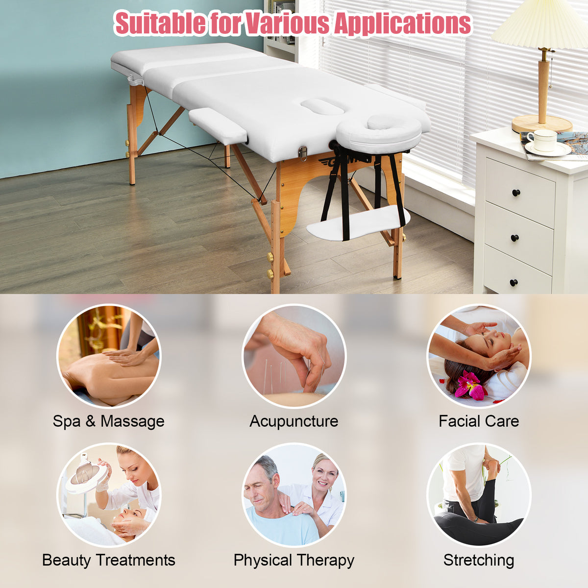 3 Fold Portable Adjustable Massage Table, White Spa & Salon at Gallery Canada