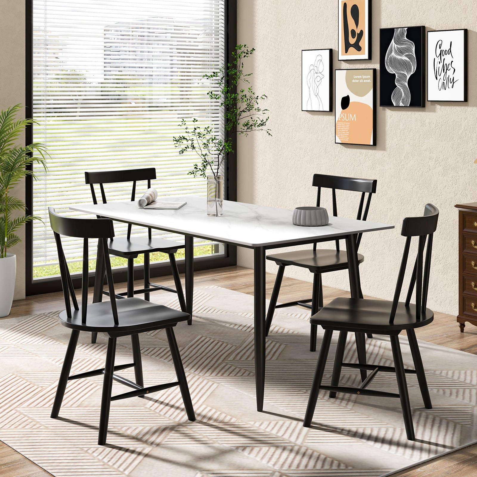 Windsor Style Armless Chair, Solid Rubber Wood Frame, Black Chairs at Gallery Canada