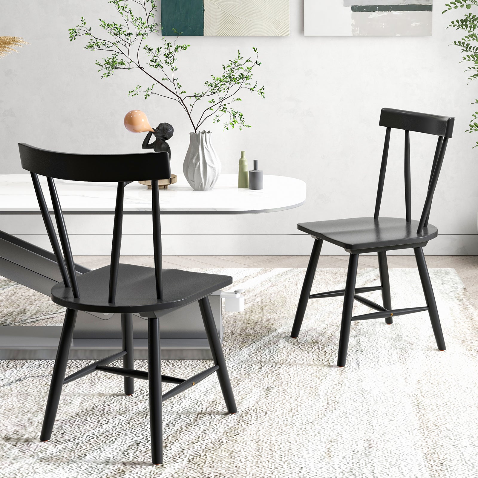 Windsor Style Armless Chair, Solid Rubber Wood Frame, Black Chairs at Gallery Canada