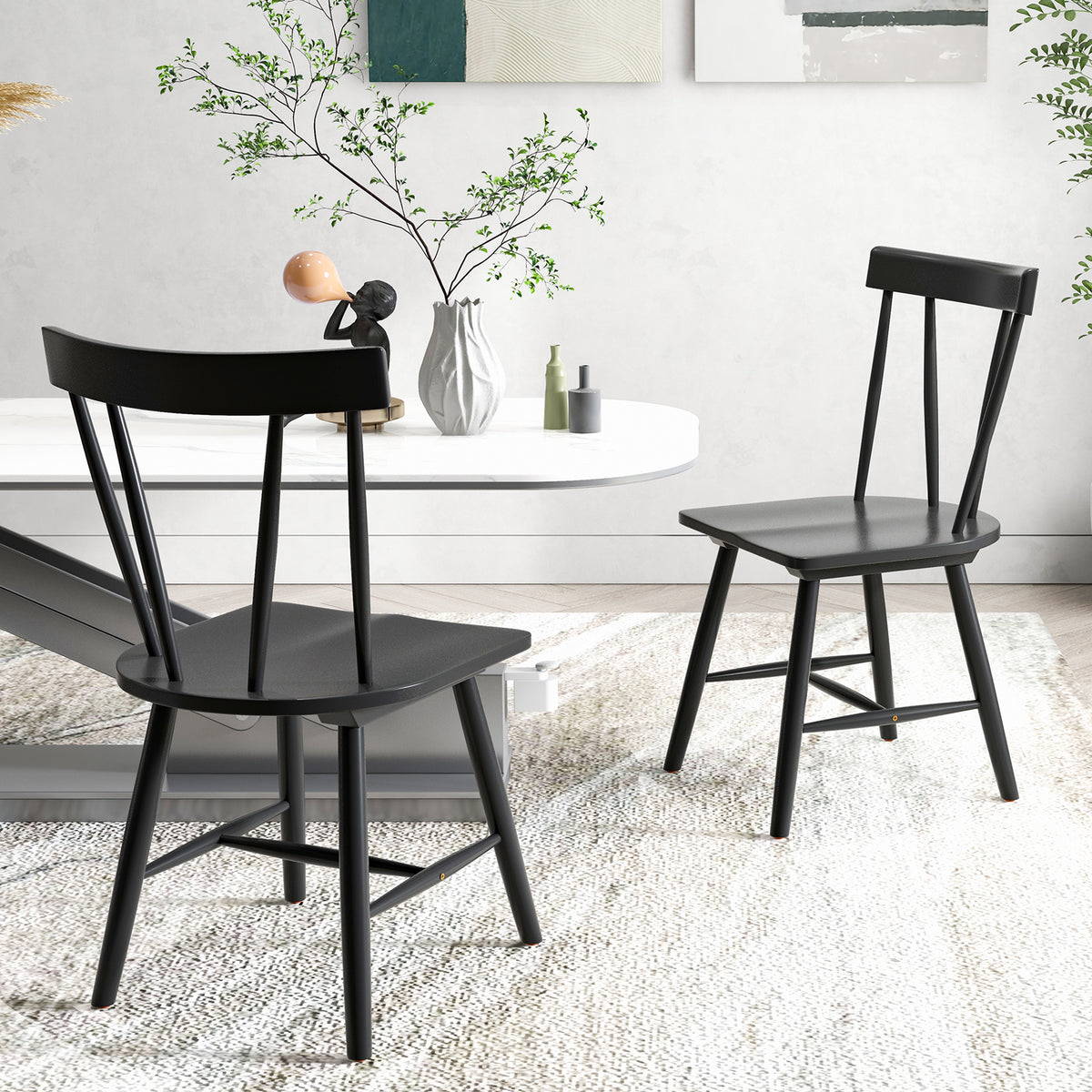 Windsor Style Armless Chair, Solid Rubber Wood Frame, Black Chairs at Gallery Canada