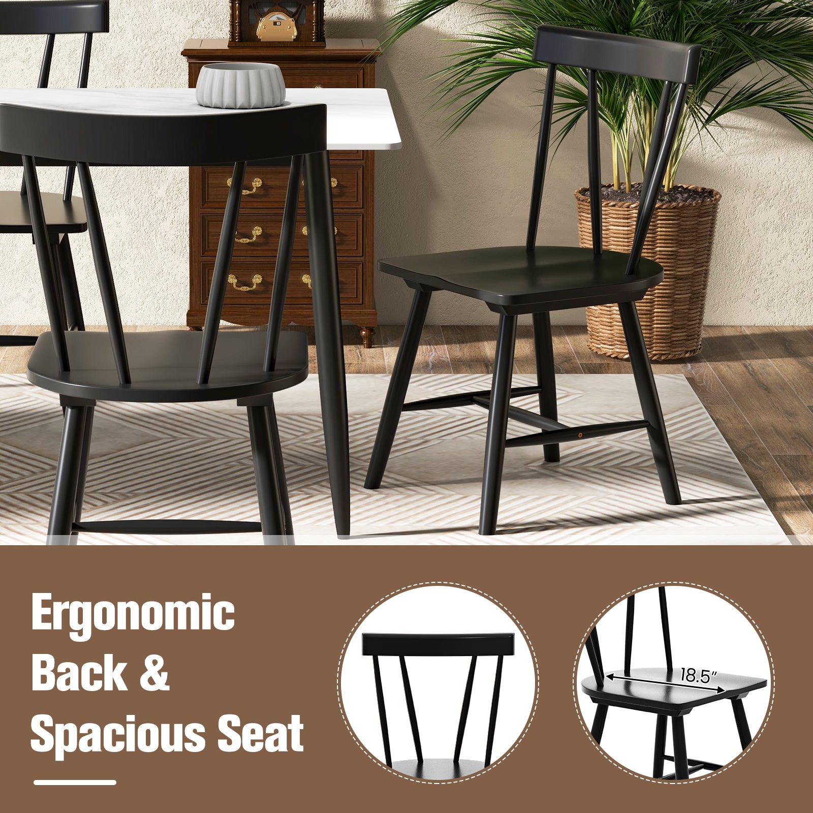 Windsor Style Armless Chair, Solid Rubber Wood Frame, Black Chairs at Gallery Canada