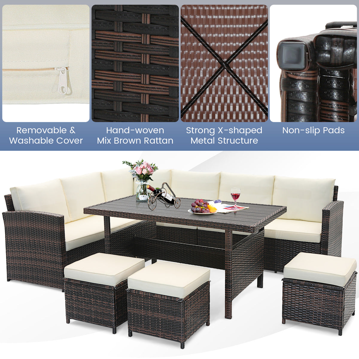 7 Piece Wicker Patio Furniture Set, White Patio Furniture Sets at Gallery Canada