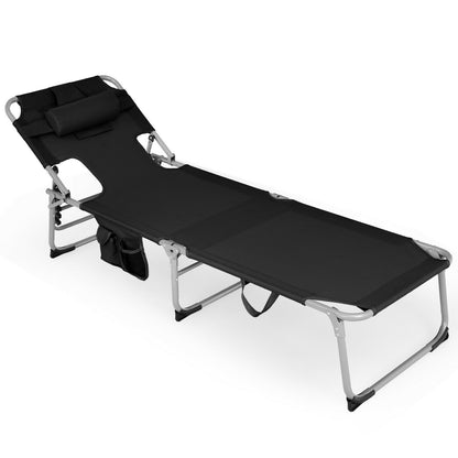 Folding Beach Lounge Chair With Pillow, Black Outdoor Chaise Lounges at Gallery Canada