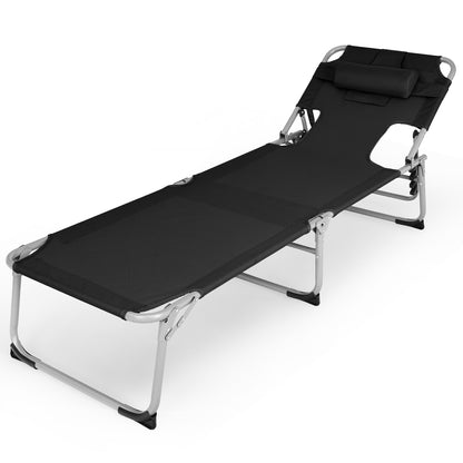 Folding Beach Lounge Chair With Pillow, Black Outdoor Chaise Lounges at Gallery Canada