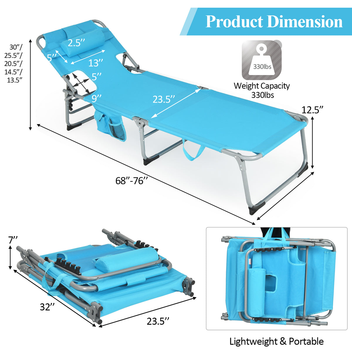Folding Beach Lounge Chair With Pillow, Turquoise Outdoor Chaise Lounges at Gallery Canada