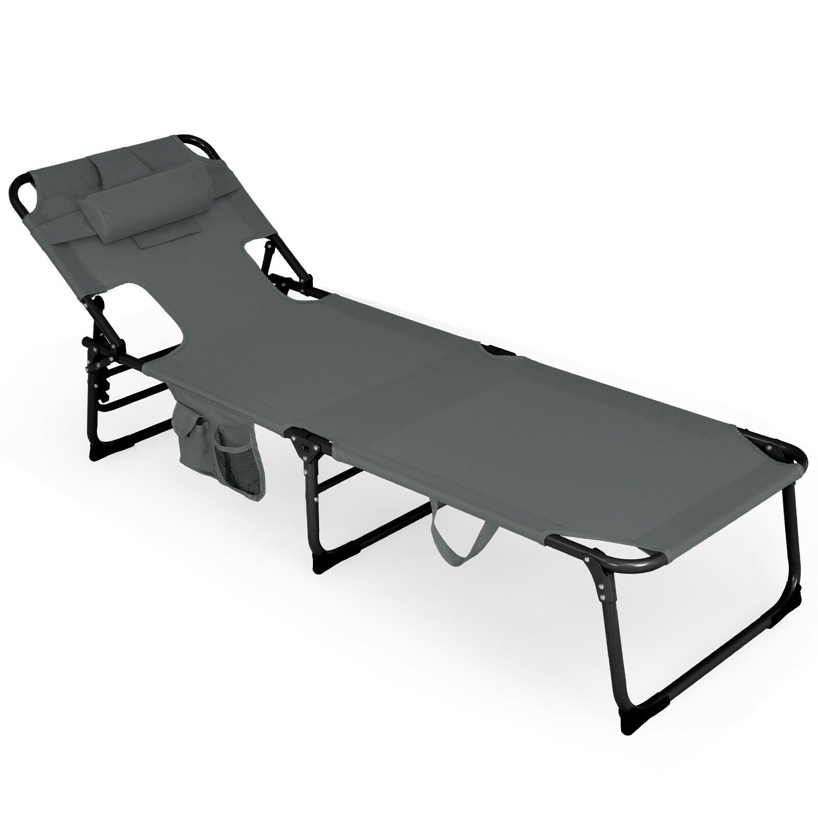 Folding Beach Lounge Chair With Pillow, Gray Outdoor Chaise Lounges at Gallery Canada