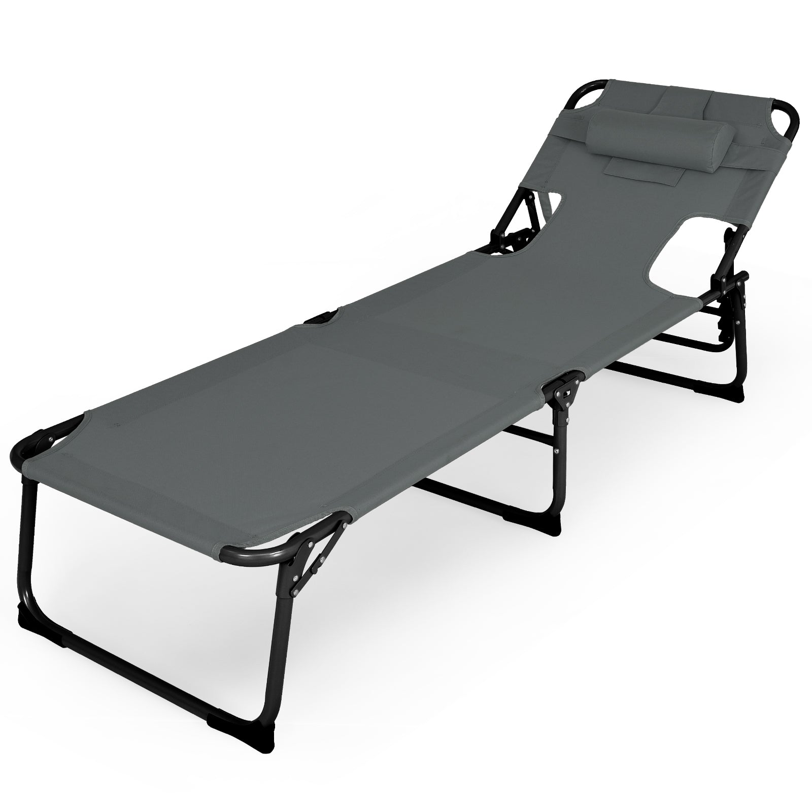 Folding Beach Lounge Chair With Pillow, Gray Outdoor Chaise Lounges at Gallery Canada