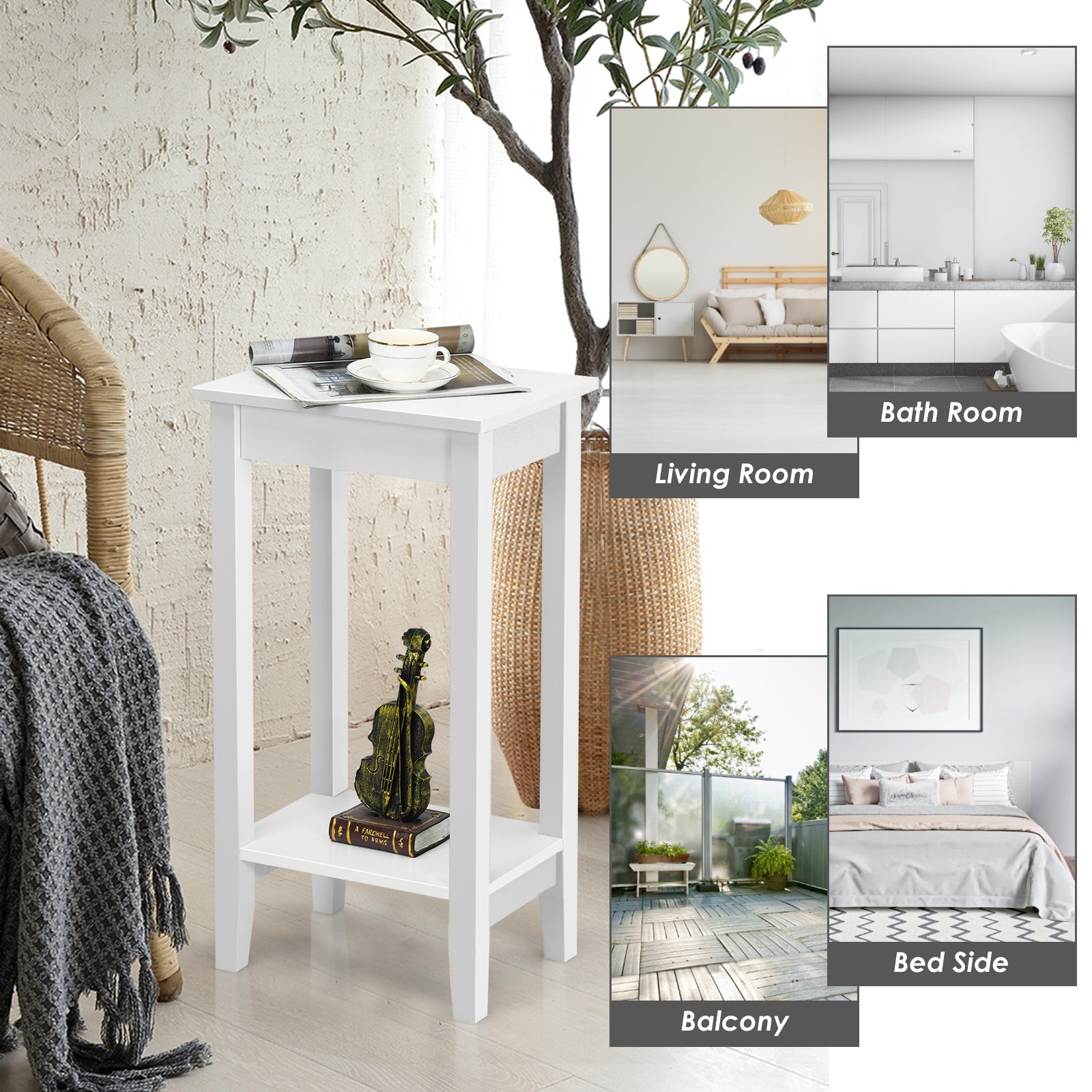 2-Tier End Table With Storage Shelf, Set of 2, White End & Side Tables at Gallery Canada