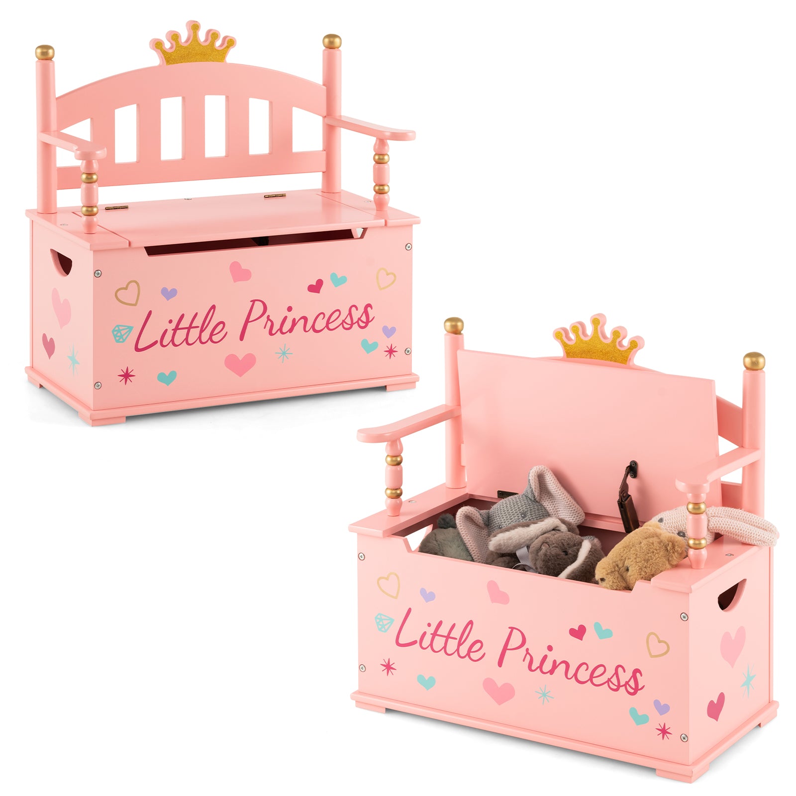 2-In-1 Kids Princess Wooden Toy Box, Safe Hinged Lid, Pink Kids Storage at Gallery Canada