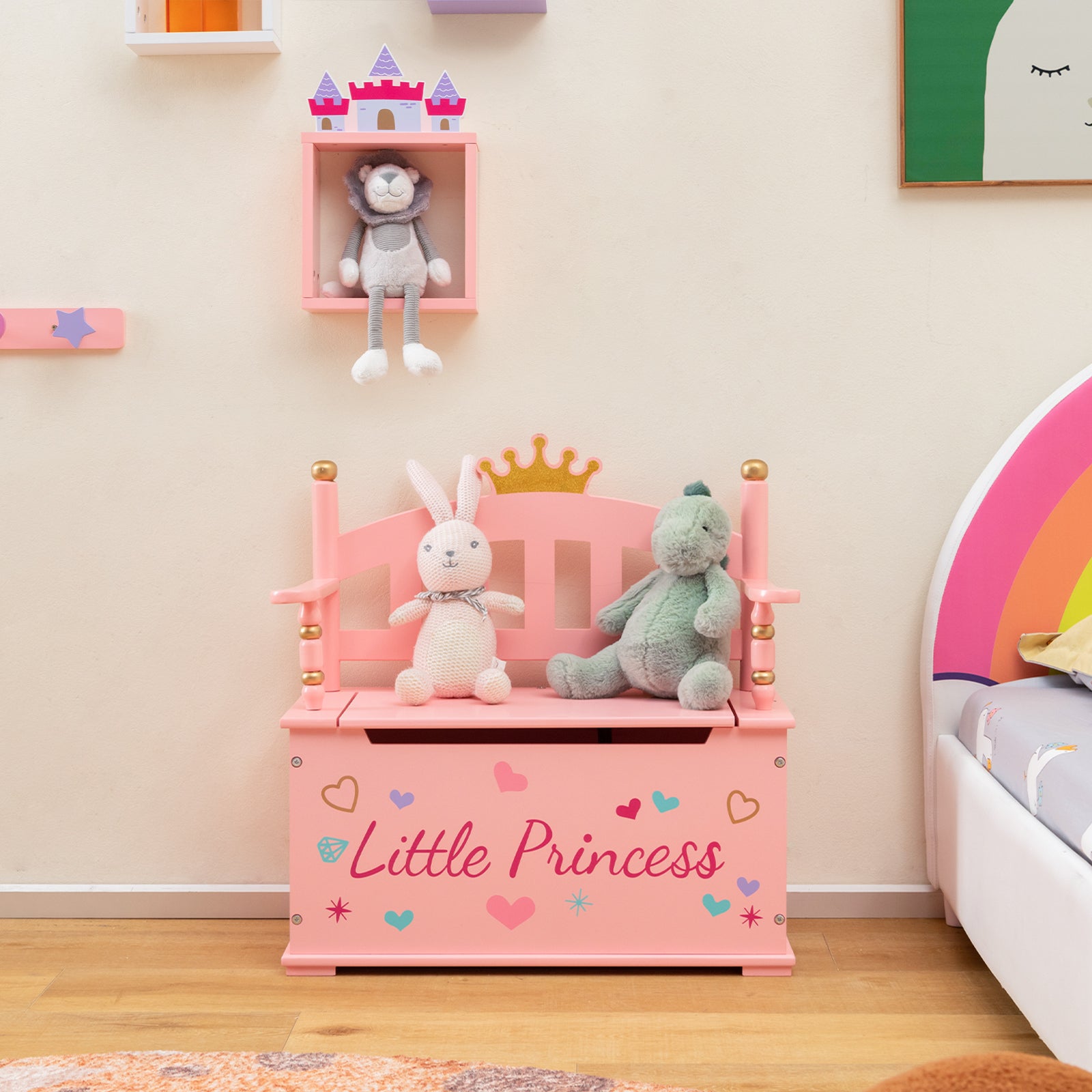 2-In-1 Kids Princess Wooden Toy Box, Safe Hinged Lid, Pink Kids Storage at Gallery Canada