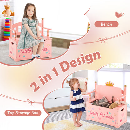 2-In-1 Kids Princess Wooden Toy Box, Safe Hinged Lid, Pink Kids Storage at Gallery Canada