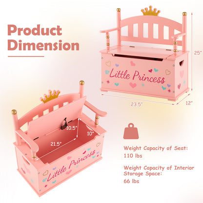 2-In-1 Kids Princess Wooden Toy Box, Safe Hinged Lid, Pink Kids Storage at Gallery Canada
