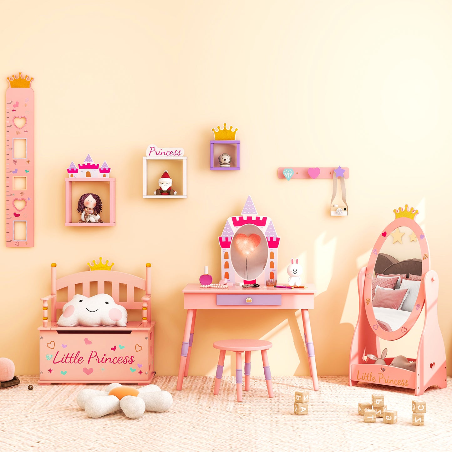 2-In-1 Kids Princess Wooden Toy Box, Safe Hinged Lid, Pink Kids Storage at Gallery Canada