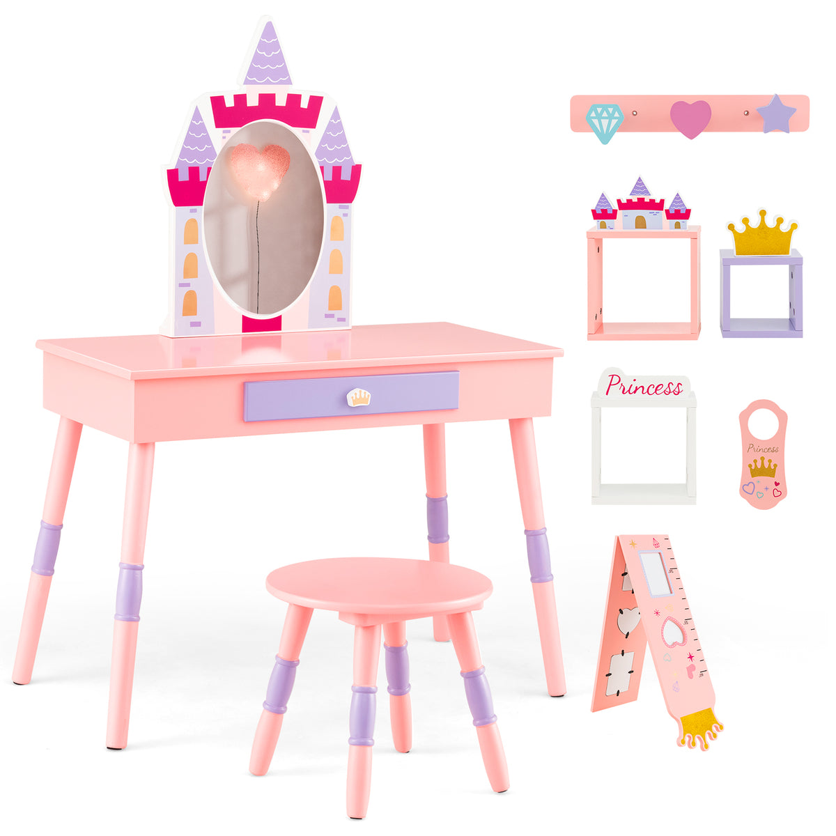 Kids Princess Vanity Table And Stool Set With Drawer And Mirror, Pink Kids Vanities at Gallery Canada