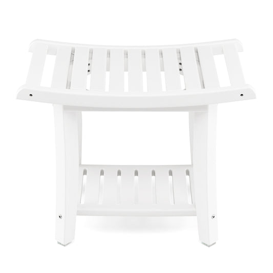 Heavy Duty Waterproof Bath Stool, Curved Seat With Storage Shelf, Off White Bath Safety Off White at Gallery Canada