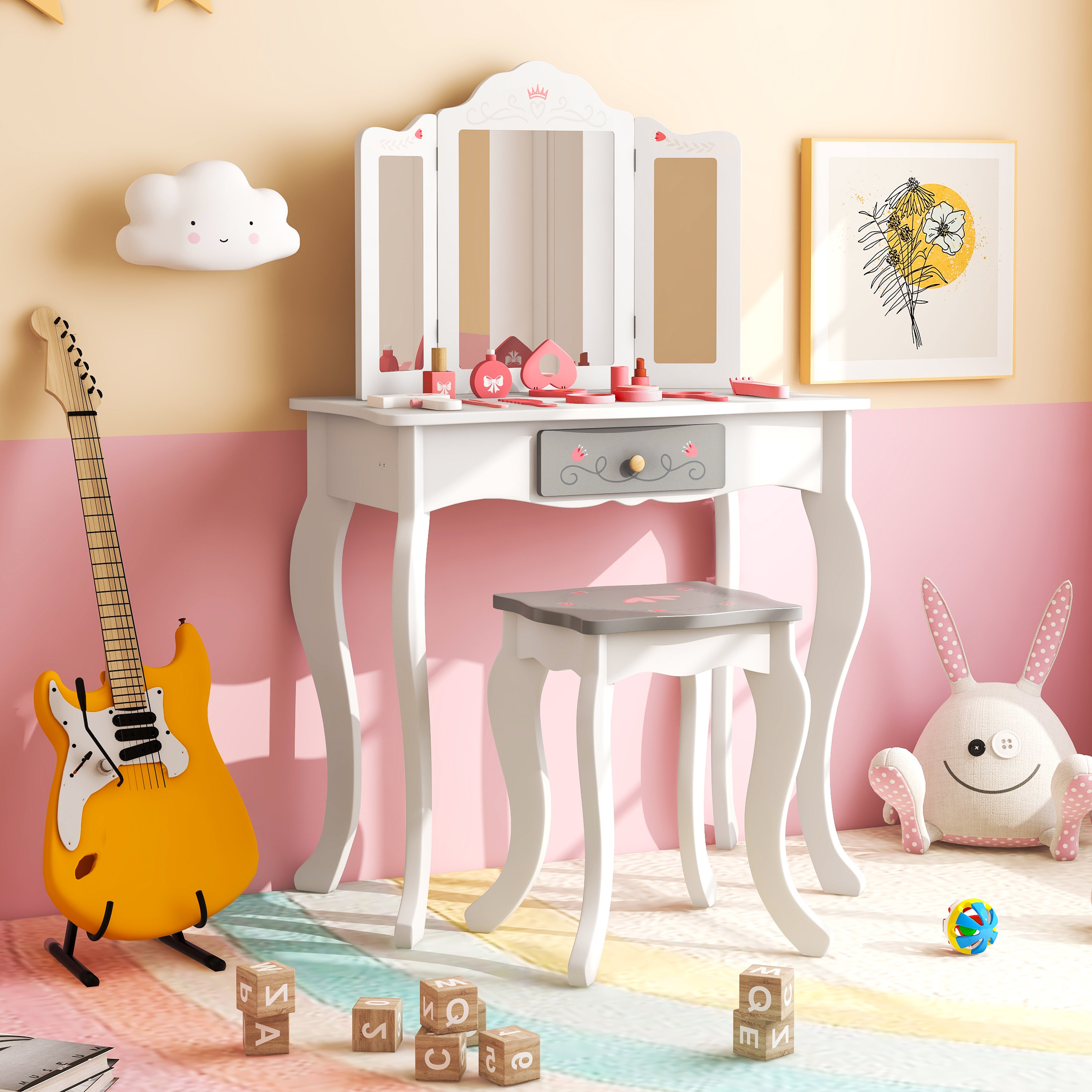 Kids Vanity Set, Tri-Folding Mirror, White Kids Vanities at Gallery Canada