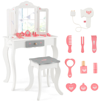 Kids Vanity Set, Tri-Folding Mirror, White Kids Vanities White at Gallery Canada