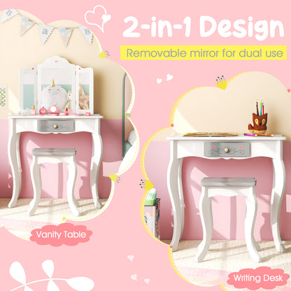 Kids Vanity Set, Tri-Folding Mirror, White Kids Vanities at Gallery Canada