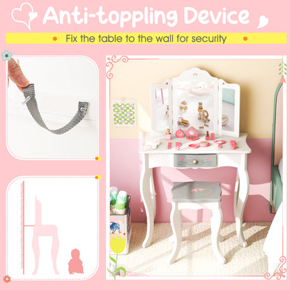 Kids Vanity Set, Tri-Folding Mirror, White Kids Vanities at Gallery Canada