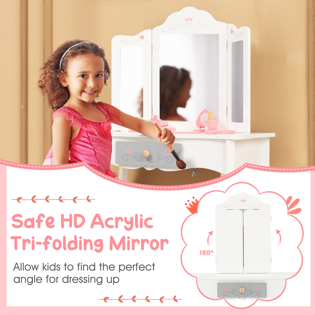 Kids Vanity Set, Tri-Folding Mirror, White Kids Vanities at Gallery Canada