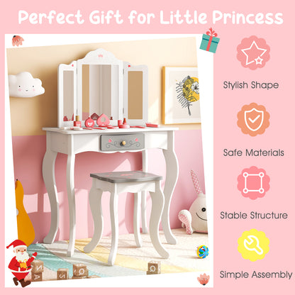 Kids Vanity Set, Tri-Folding Mirror, White Kids Vanities at Gallery Canada