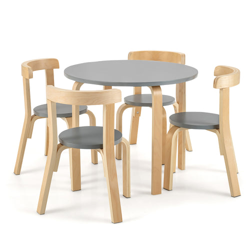 5-Piece Kids Wooden Activity Table And Chair Set, Gray