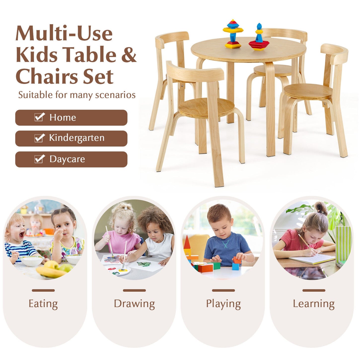 Kids Wooden Activity Table And Chair Set, 5-Piece, Natural Kids Table & Chair Sets at Gallery Canada